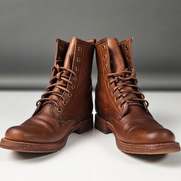 FRYE Veronica Combat Boot Cognac Brown Tan - Leather - Picture 11 of 16